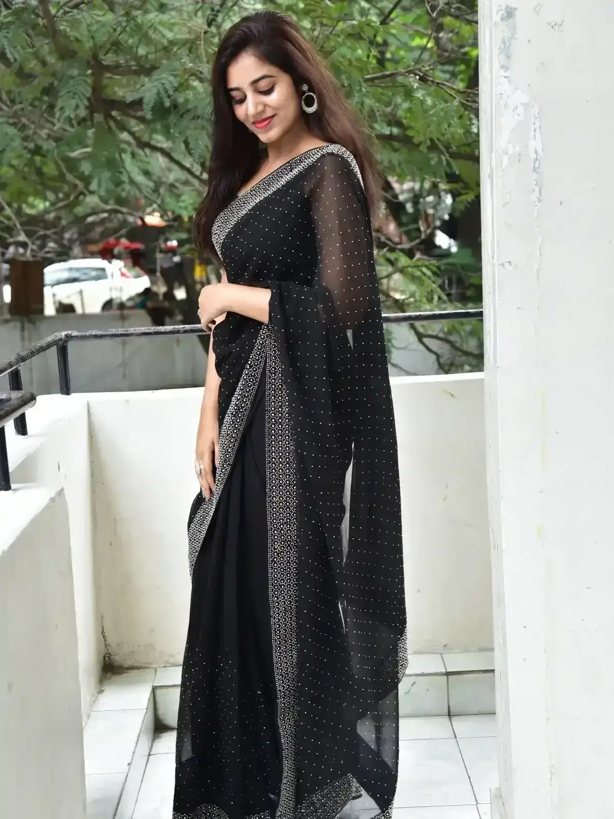 Vibhisha Jaanu in Black Saree at Rudram Kota Movie Success Meet